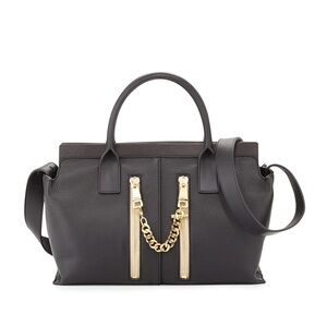 NWT Designer Chloe Cate Black Pebbled Leather Gold Chain Satchel Handbag $1560